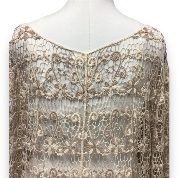 Adiva Women’s 3/4 Sleeve Scoop Neck Crochet Knit Pull Over Top, Beige, size 3X - Picture 4 of 10